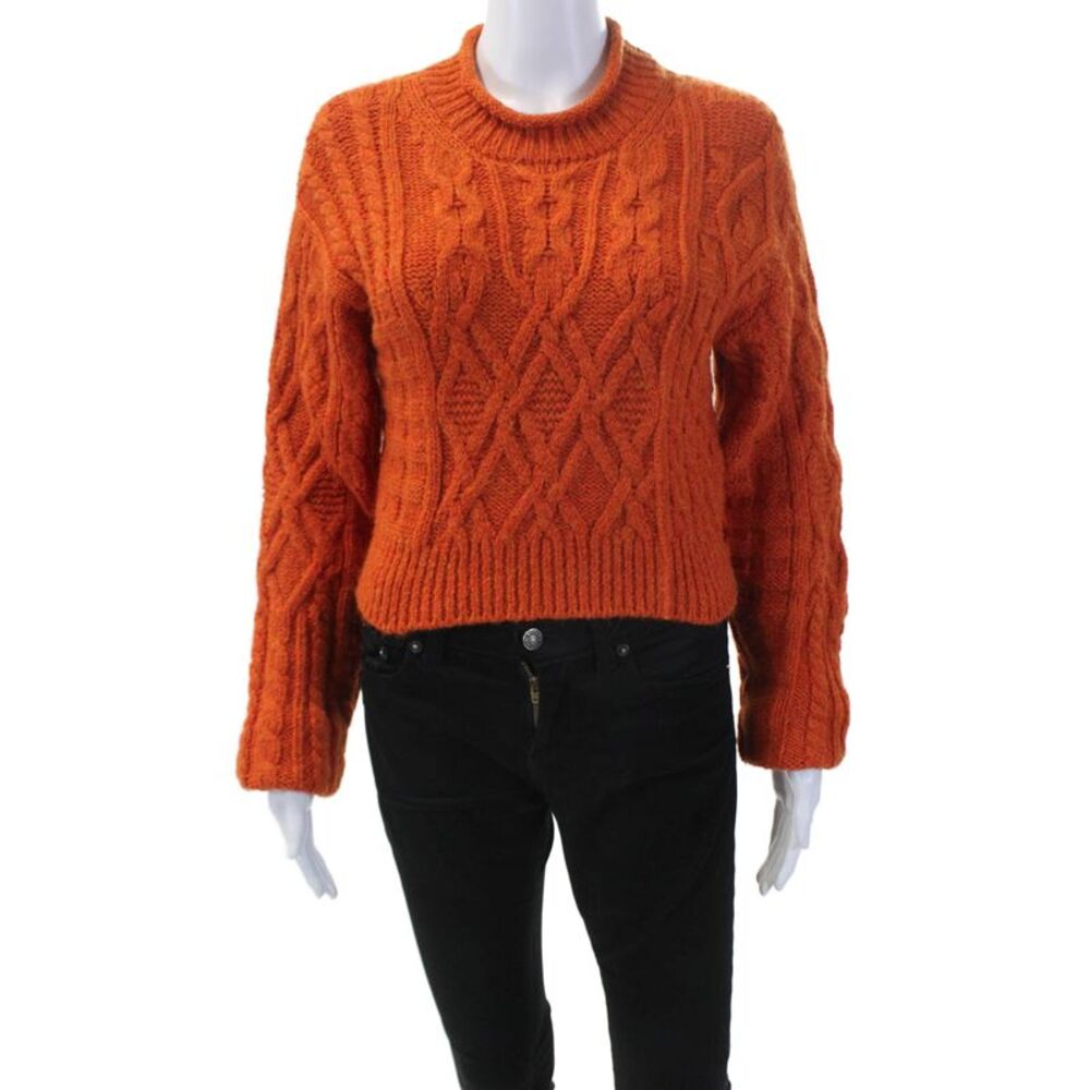 Wilfred Womens Alpaca Cable Knit Crew Neck Long Sleeve Sweater Top Orange Size M
